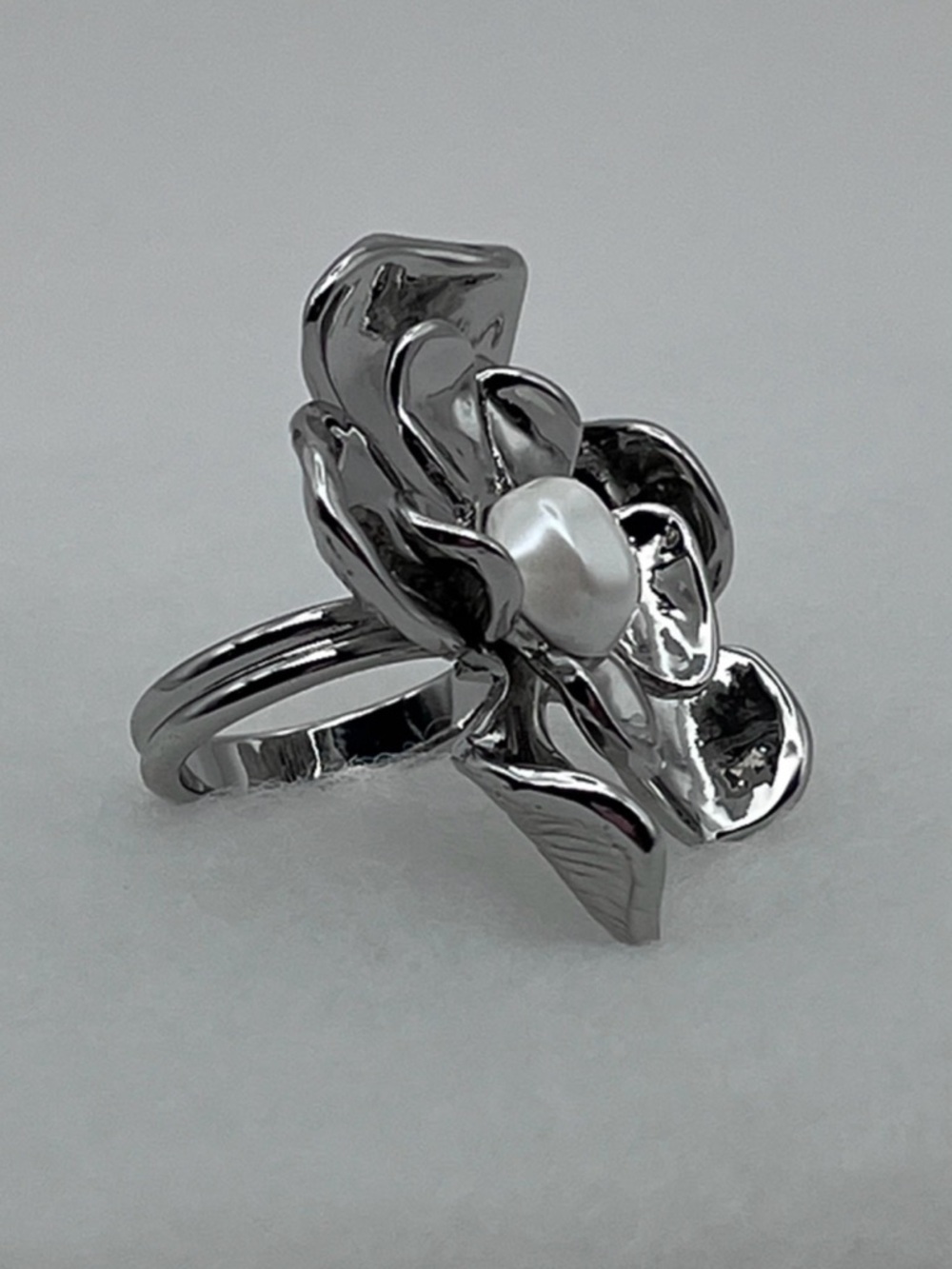 INC International Concepts Silver Flower Ring with Pearl Center